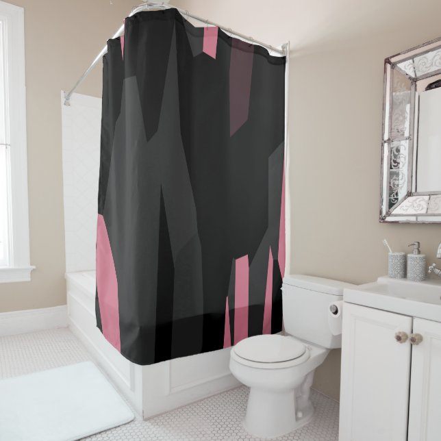 Rideaux De Douche Gris rose et Abstrait noir (En situation)