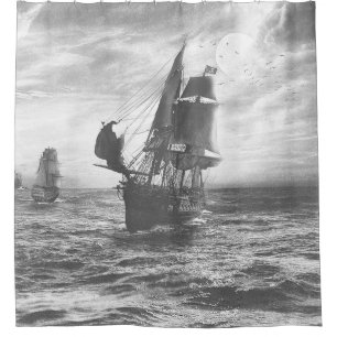 Rideaux De Douche Gris Stormy Rainy Pirate Ships Douche