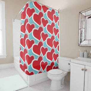 Rideaux De Douche Gros Coeurs rouges Répéter Motif mou