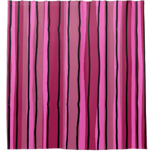 Rideaux De Douche Gros Color Pop Hot Pink et Black Strips