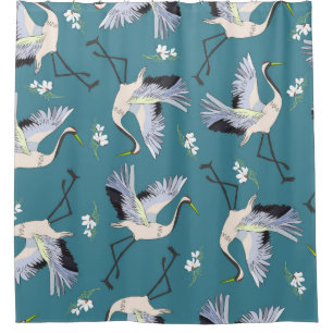 Rideaux De Douche grue, motif, illustration fleur d'oiseau volant