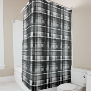 Rideaux De Douche Grund Black Blanc Flannel Plaid Tartan Design