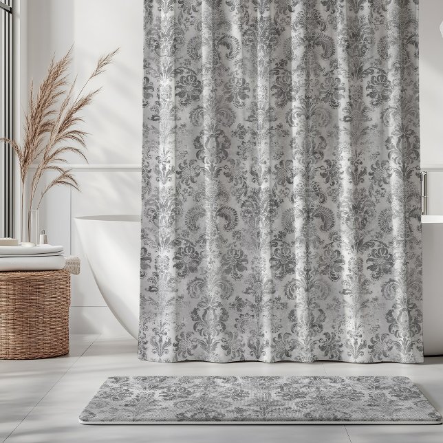 Rideaux De Douche Grunge Damask Stone Blanc Gris (Créateur téléchargé)