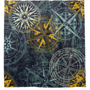 Rideaux De Douche Grunge nautical rose wind compass vintage vintage 