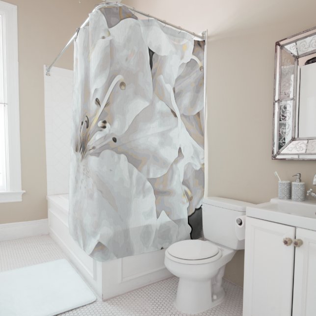 Rideaux De Douche *~* Grunge Rustique Azalea Fleurs Blanc Neutre (En situation)