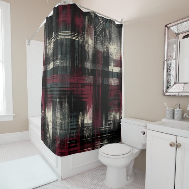Rideaux De Douche Grungy alternative Grunge Plaid Motif (En situation)