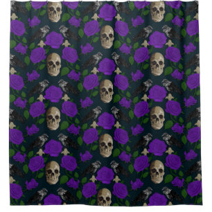 Rideaux De Douche Grungy gothique foncé Vins Roses Corbeau crâne vio