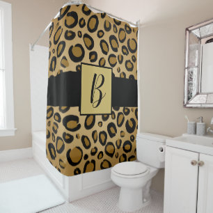 Rideaux De Douche Guépard peint imprimé taches léopard or beige marr