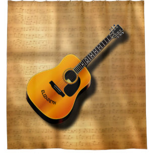 Rideaux De Douche Guitare vintage acoustique avec le nom de coutume