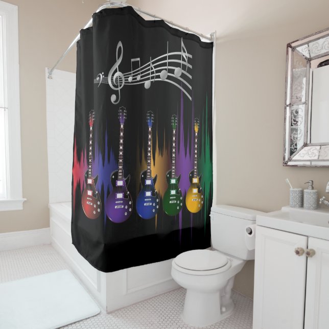 Rideaux De Douche Guitares colorées de musique (En situation)
