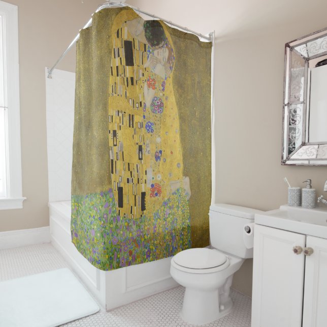 Rideaux De Douche Gustav Klimt-Le Baiser | Oeuvre Gold Leaf (En situation)