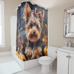 Rideaux De Douche Halloween Biewer Terrier Avec La Peur Citrouille