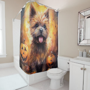 Rideaux De Douche Halloween Cairn Terrier Avec La Peur Citrouille