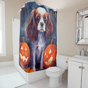 Rideaux De Douche Halloween Cavalier King Charles Citrouille espagno