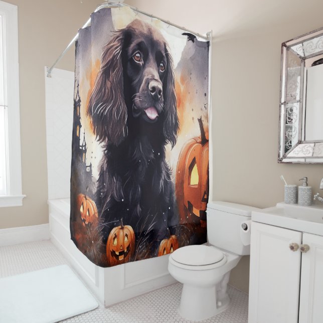 Rideaux De Douche Halloween Cocker Spaniel Avec Citrouilles (En situation)