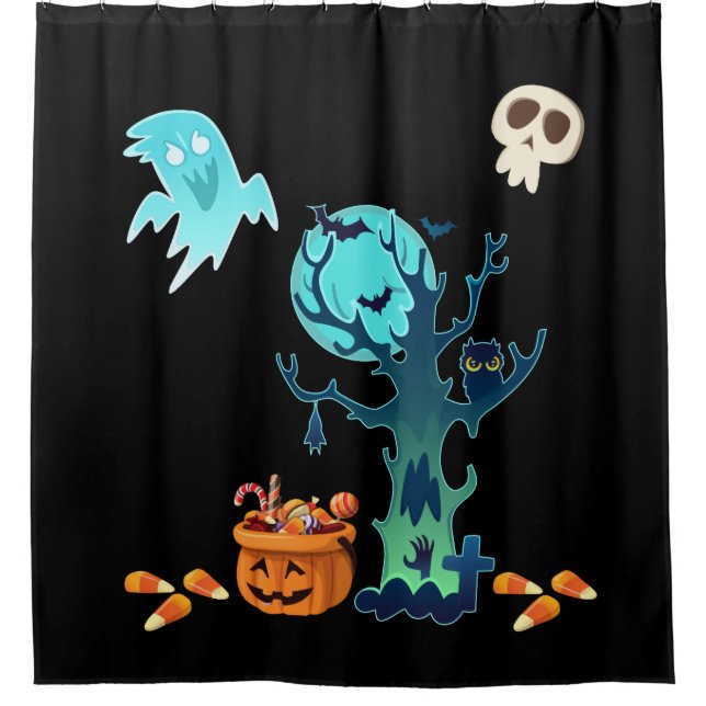 Rideaux De Douche Halloween Éffrayant Déplaisant Fantômes chauves-so (Devant)