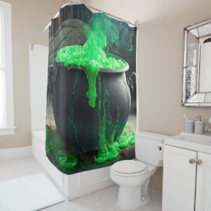 Rideaux De Douche Halloween en cauldron de sorcière bouillonnante