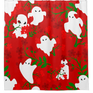 Rideaux De Douche halloween floral fantômes fleurs rouge foncé