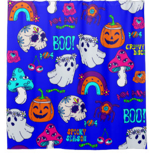 Rideaux De Douche halloween groovy disco champignons effrayants