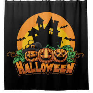 Rideaux De Douche Halloween Haunted House Citrouilles