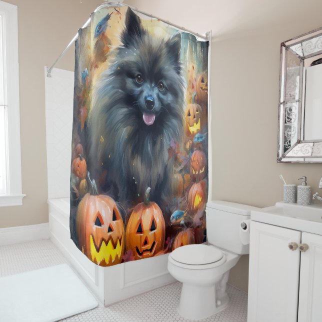 Rideaux De Douche Halloween Keeshonté avec la peur Citrouille (En situation)