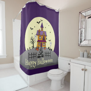 Rideaux De Douche Halloween Maison hantée Noir chauve Pleine lune Fa