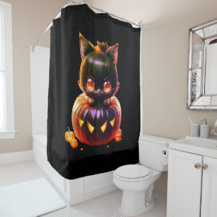 Rideaux De Douche Halloween Party Chat noir Citrouille Horreur