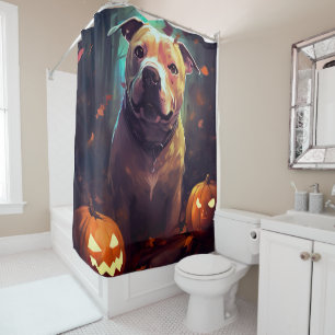 Rideaux De Douche Halloween Pitbull avec citrouilles effrayant