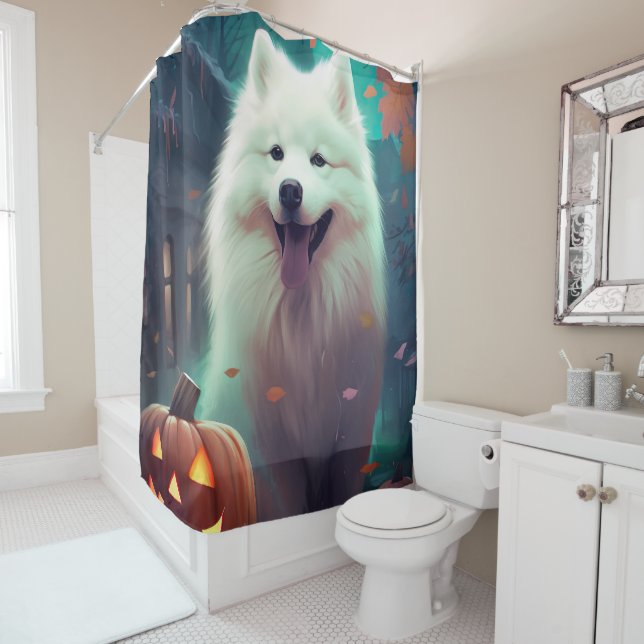 Rideaux De Douche Halloween Samoyé Avec Peur Citrouille (En situation)