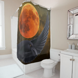 Rideaux De Douche Halloween sang rouge lune corbeau