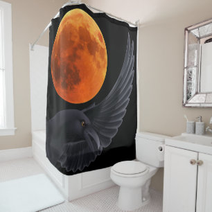 Rideaux De Douche Halloween sang rouge lune corbeau