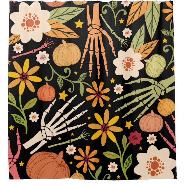 Rideaux De Douche Halloween sans couture motif avec os et floral e (Devant)
