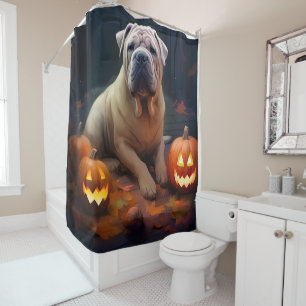 Rideaux De Douche Halloween Shar Pei Avec La Peur Citrouille