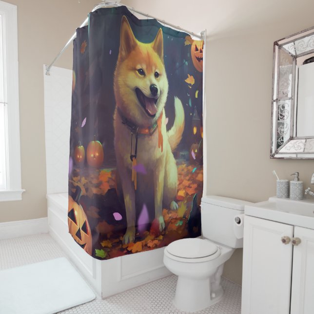 Rideaux De Douche Halloween Shiba Inu Avec La Peur Citrouille (En situation)