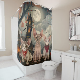 Rideaux De Douche Halloween sphynx chats Éffrayant