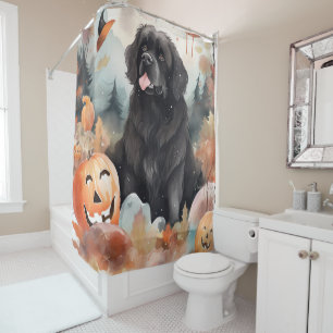 Rideaux De Douche Halloween Terre-Neuve avec citrouilles effrayant 