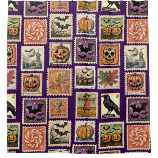 Rideaux De Douche Halloween Vintage Stamp Patter Shower Curtain
