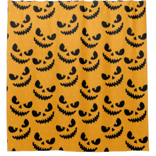 Rideaux De Douche Halloween : visages effrayants, style vintage.