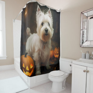 Rideaux De Douche Halloween West Highland White Terrier Citrouilles