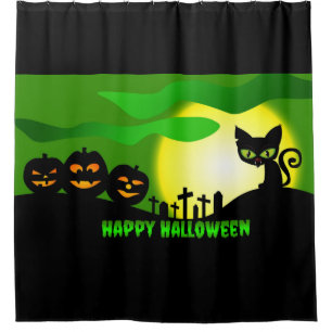 Rideaux De Douche Happy Halloween Chat noir