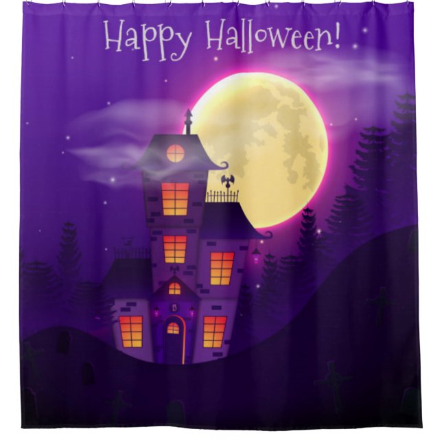 Rideaux De Douche Happy Halloween Haunted House (Devant)