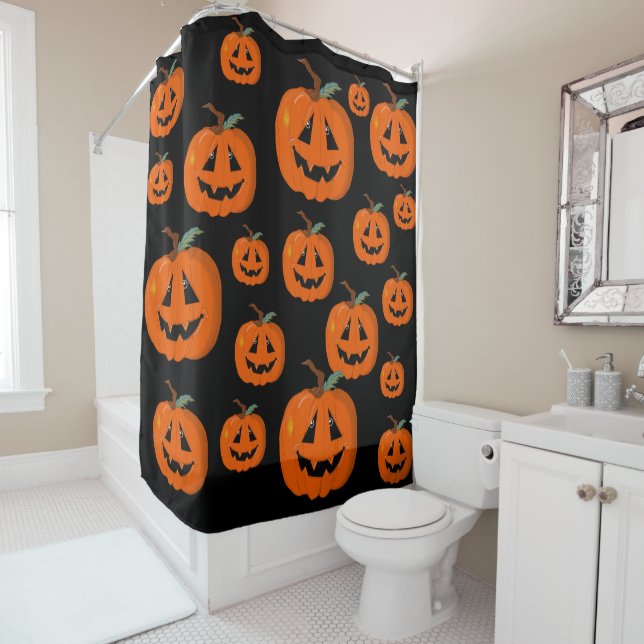 Rideaux De Douche Happy Halloween Jack-o'-lantern Illustration Art (En situation)