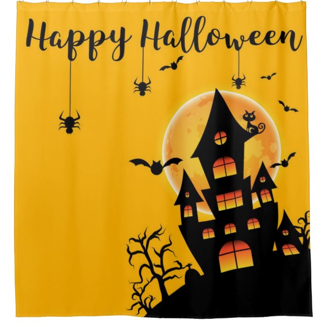 Rideaux De Douche Happy Halloween Maison Hantée Sur La Colline (Devant)