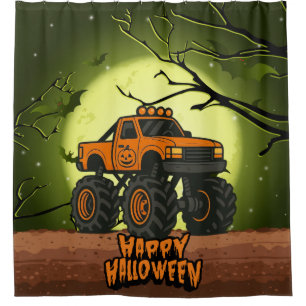 Rideaux De Douche Happy Halloween Monster Truck avec chauves-souris