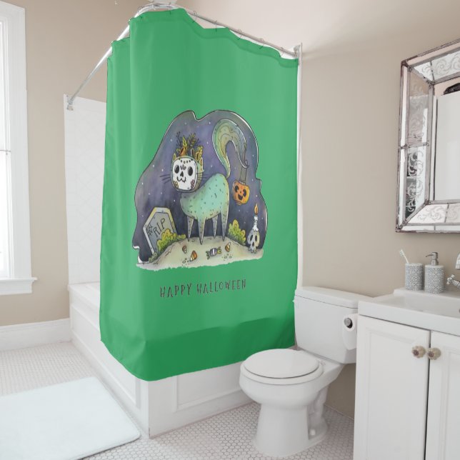 Rideaux De Douche Happy Halloween Undead Kitty (En situation)