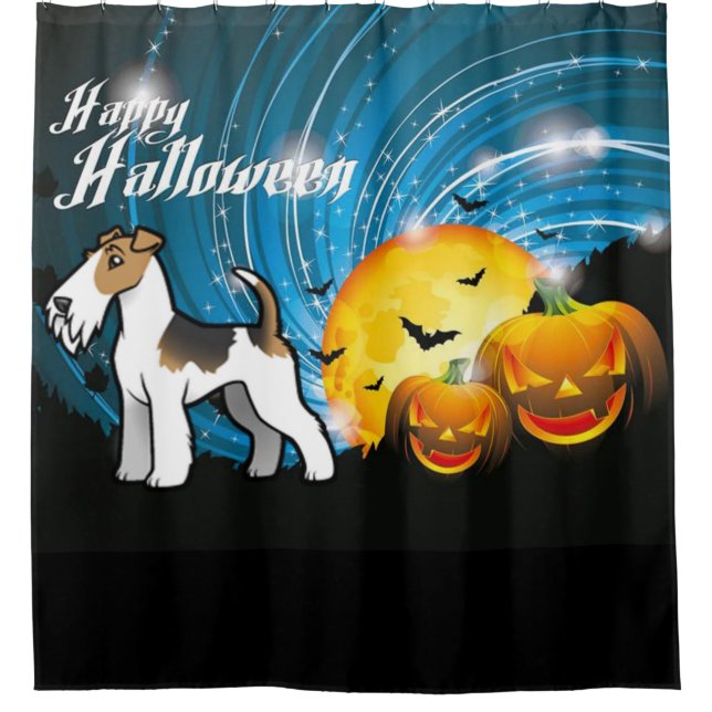 Rideaux De Douche Happy Halloween Wire Fox Terrier (Devant)