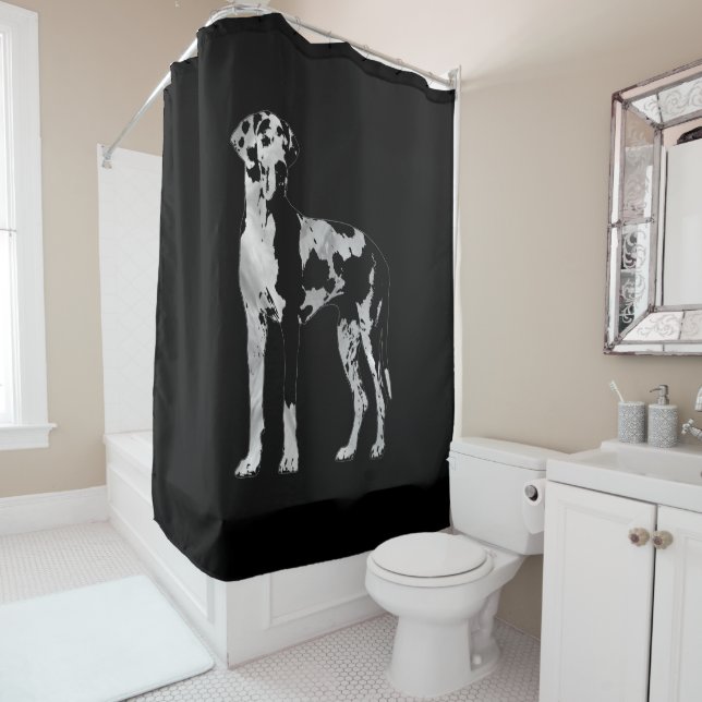 Rideaux De Douche Harlequin great dane - perle et argent (En situation)