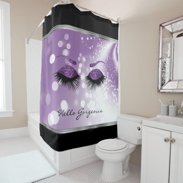 Rideaux De Douche Hello Gorgeous - Beaux cils pourpres (En situation)