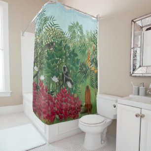 Rideaux De Douche Henri Rousseau - Forêt tropicale avec singes