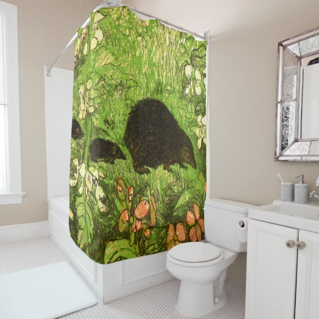 Rideaux De Douche Hérisson et bébé de style Art nouveau néerlandais (En situation)